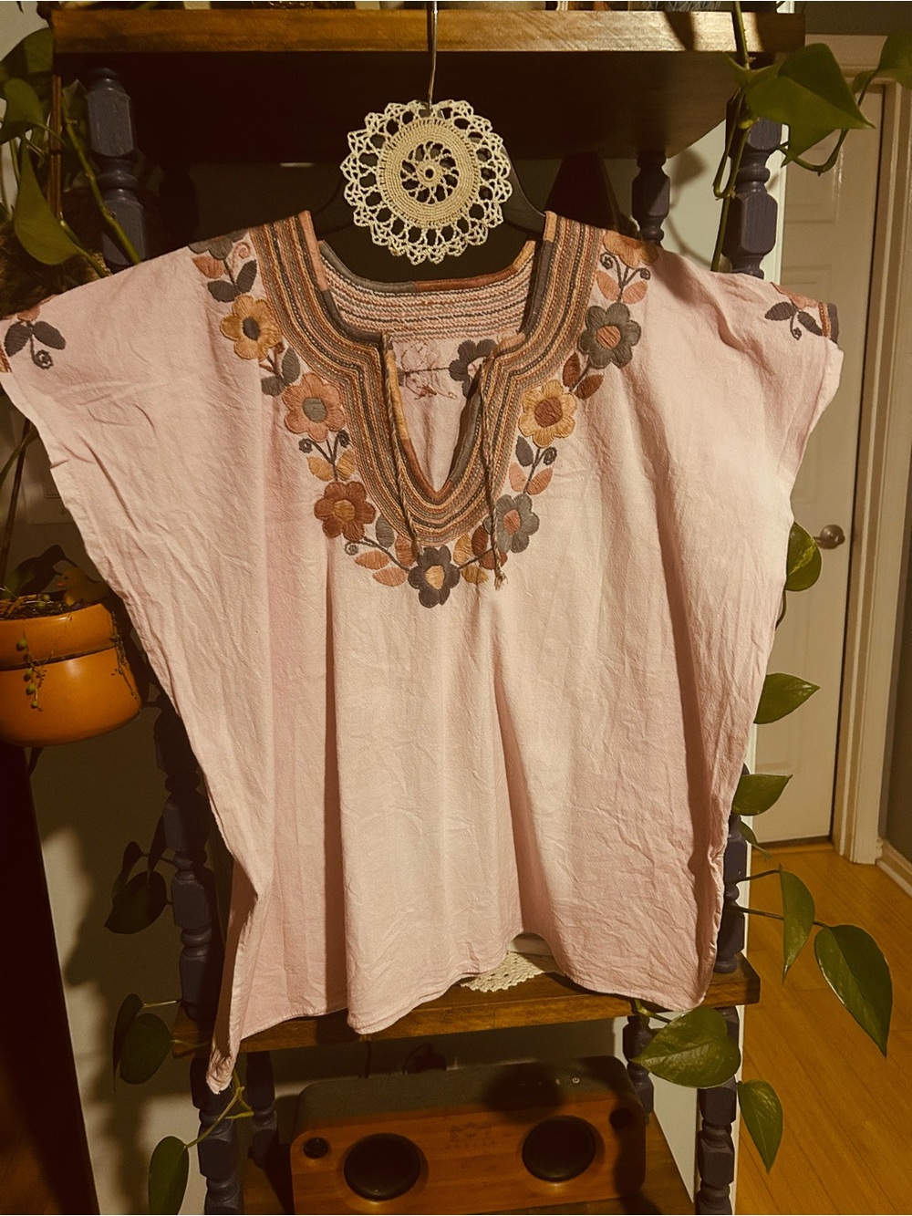 Embroidered Light Pink Boho Tunic Top